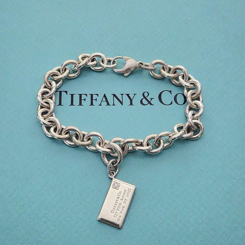 Tiffany & Co. 727 Fifth Avenue Envelope Diamond Charm Bracelet Silver 7.25in